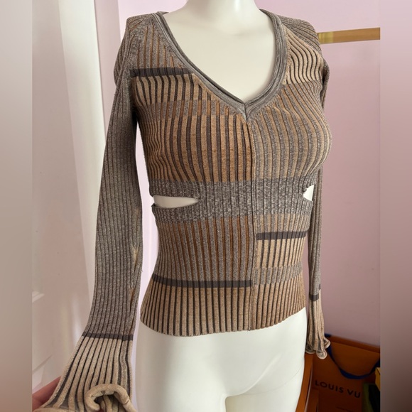 Jonathan Simkhai Ribbed Knit Sweater in Tan and Gray - Picture 5 of 9